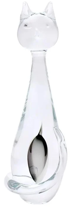 Skleněná kočka opálově bílá a kouřově černá 21 cm