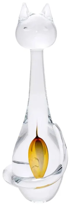 Skleněná kočka s topazovými a černými odstíny, 21 cm