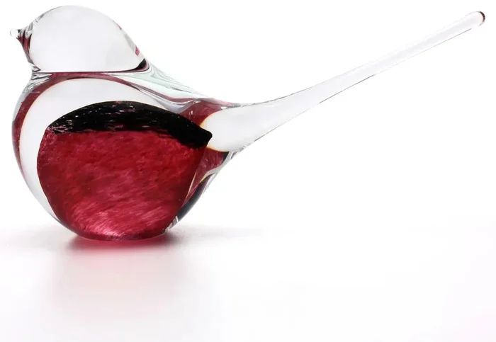 Skleněná Soška Ptáčka 02, Růžově-Černá, Délka 20 cm | Originální Český Skleněný Výrobek od Artcristal Bohemia