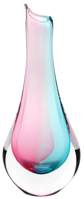 Skleněná váza Hutní 02 růžová a tyrkysová, 22 cm