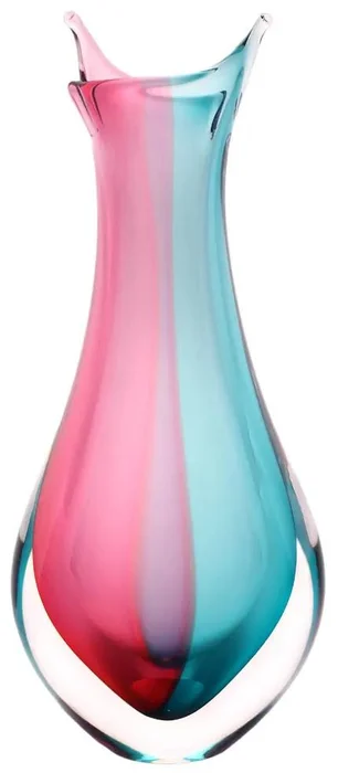 Skleněná váza Hutní 09 růžová a tyrkysová 26 cm
