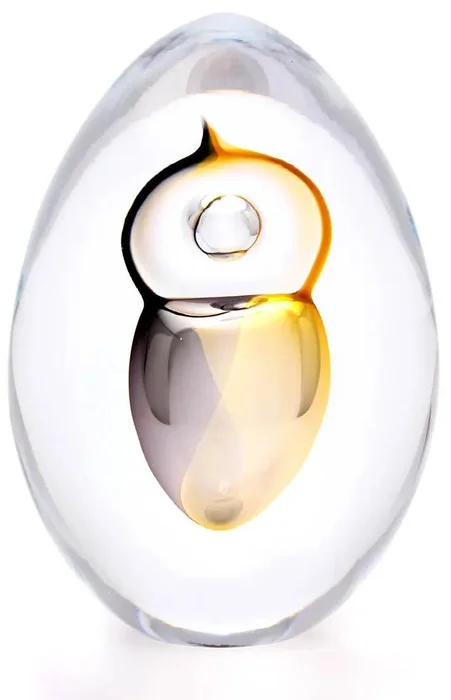 Skleněné vajíčko dekor 07 – Zlatý topaz a kouřová černá, 10 cm
