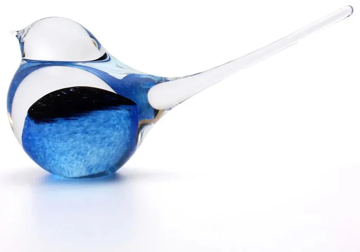 Skleněný ptáček modrý 15 cm
