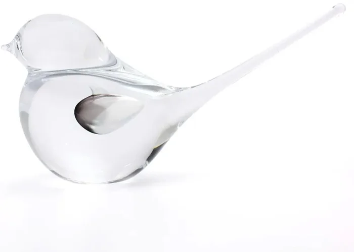 Skleněný ptáček opálově bílý a kouřově černý, 15 cm