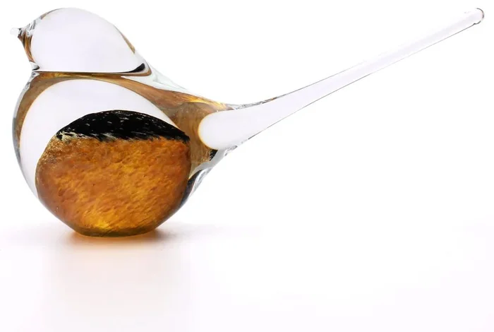 Skleněný ptáček Zlatý topaz Černý 15 cm