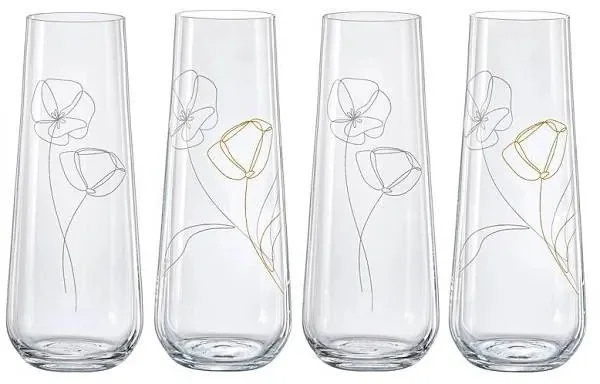 Sklenice na prosecco Flowers 250 ml, sada 4 ks