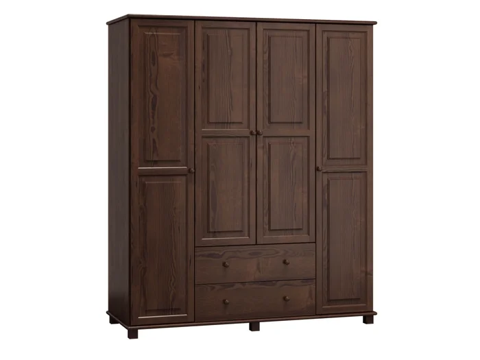 Skříň 4D BHAGIRA 2 – šířka 160 cm, masiv borovice, moření ořech