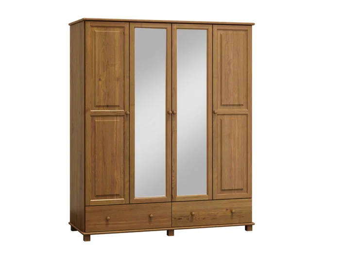 Skříň BHAGIRA 4D, 180 cm, masiv borovice, moření dub