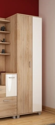 Skříň NALISE – dub sonoma světlý/bílý lesk, 60x190x38 cm