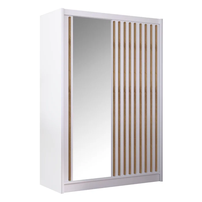 Skříň s posuvnými dveřmi LADDER 150x215 cm, bílá/dub craft