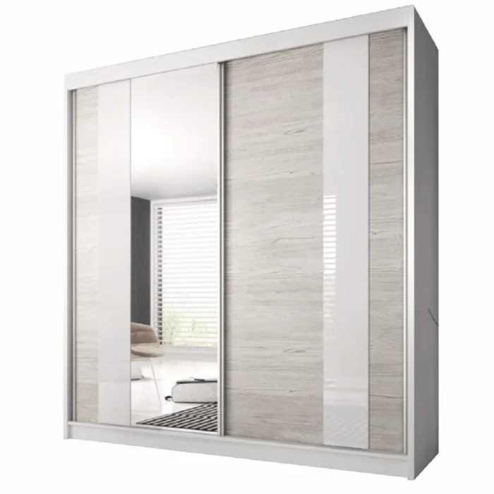 Skříň s posuvnými dveřmi MULTI 32 – dub kathult světlý / bílá, 203×218 cm