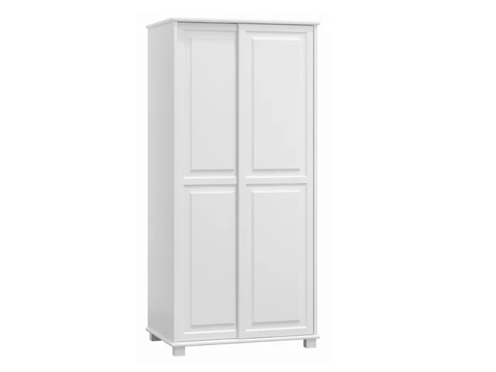 Skříň šatní BHAGIRA 6 – 80 cm, masiv borovice, bílé moření, posuvné dveře