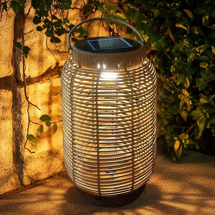 Solární ratanová LED lucerna LF08-M hnědá