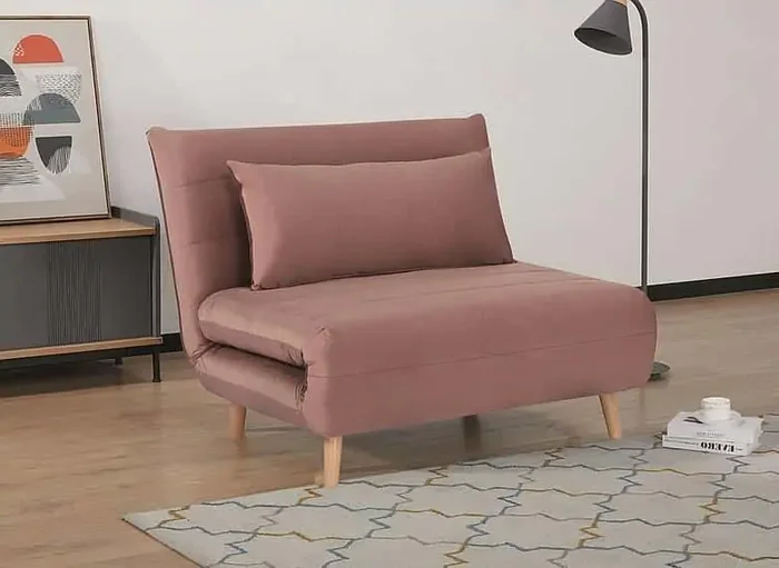 SPIKE Velvet – Rozkládací pohovka, růžová s bukovými nohami