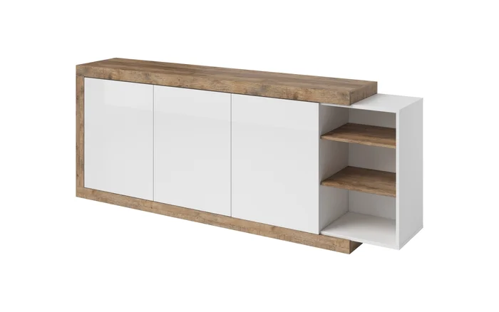 SPIRALIS komoda 220 cm – dub samdal a bílý lesk
