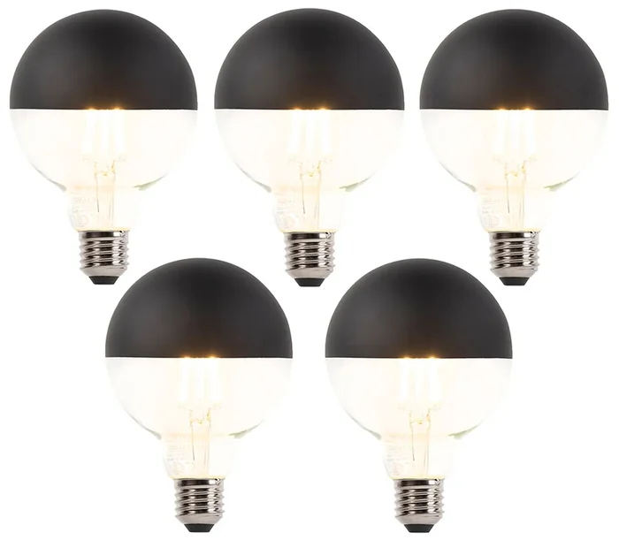 Stmívatelné LED žárovky E27 G95 černé - Sada 5 ks, 550 lm, 2700 K