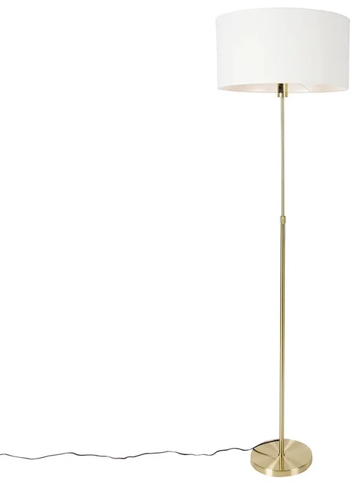 Stojací lampa Parte Fabric s nastavitelnou výškou a zlatým odstínem