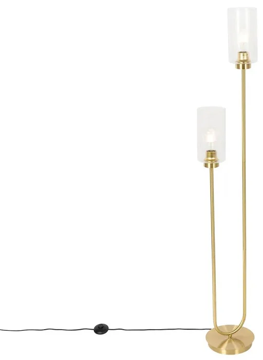 Stojací lampu Art Deco s dvojitým skleněným stínítkem