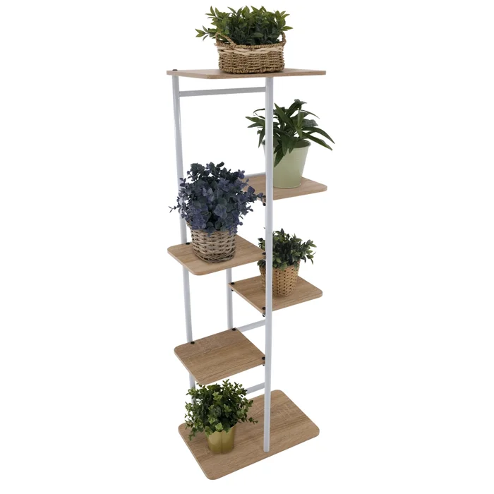 Stojan na květiny Peperomia 2, bílá/dub Sonoma