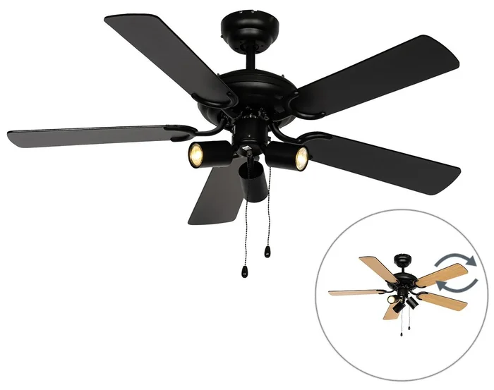 Stropní ventilátor Mistral s černým kovovým a dřevěným designem