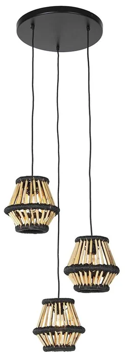 Stylová závěsná lampa z bambusu s černým povrchem - Evalin