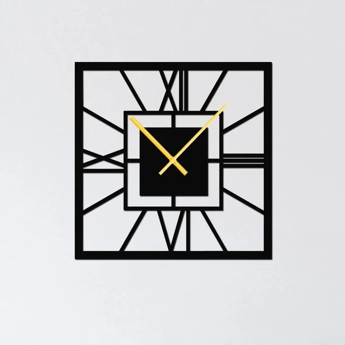 Stylové Nástěnné Hodiny SQUARE - Černé s Zlatými Ručičkami (35x35)