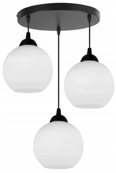 Stylové závěsné svítidlo ELIZA s bílými skleněnými stínidly – 3xE27, černé provedení