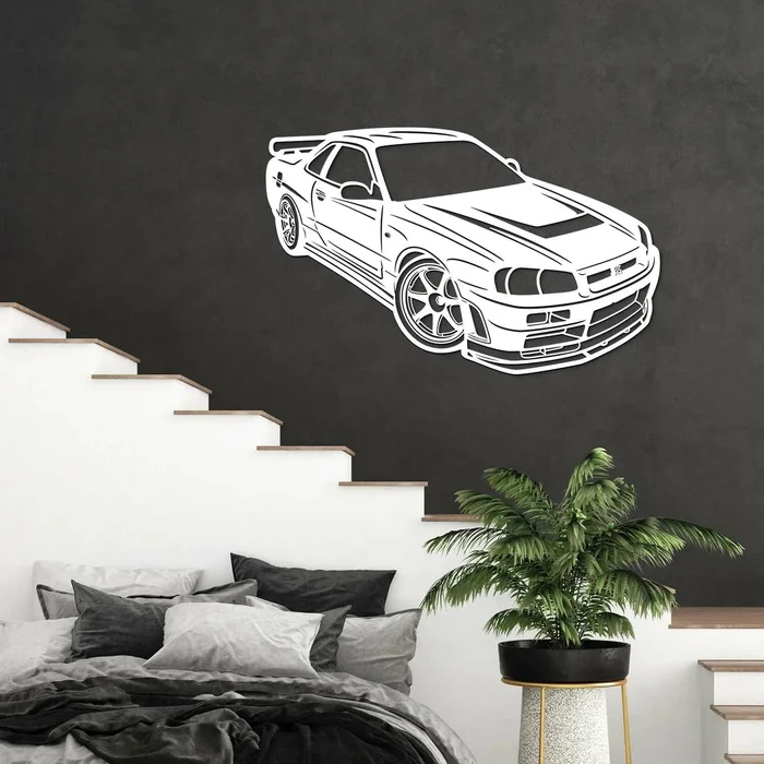 Stylový dřevěný obraz vozu Nissan GT-R Skyline