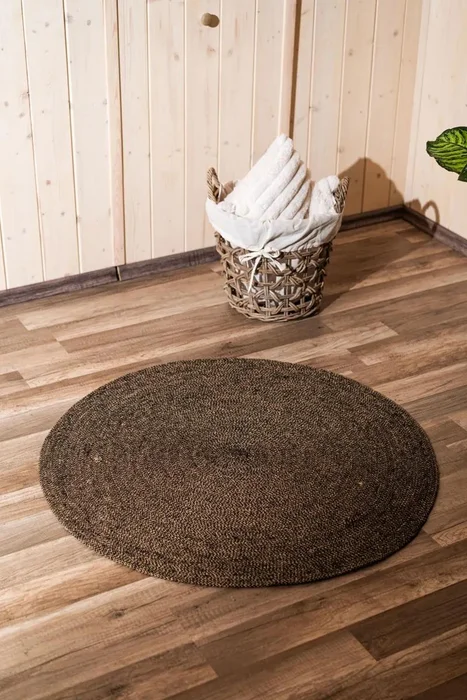 Stylový jutový koberec v černopřírodním tónu - průměr 90 cm