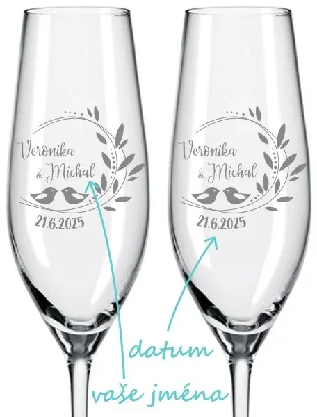 Svatební skleničky na sekt Romance 2 ks