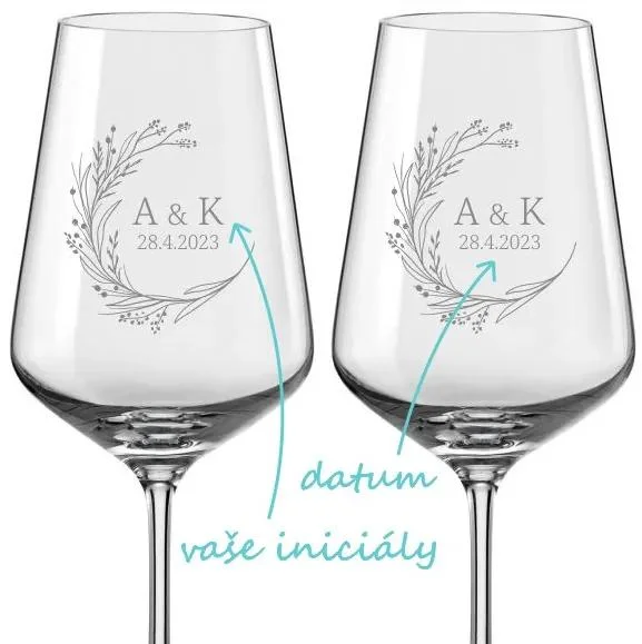 Svatební skleničky na víno s pískovaným motivem