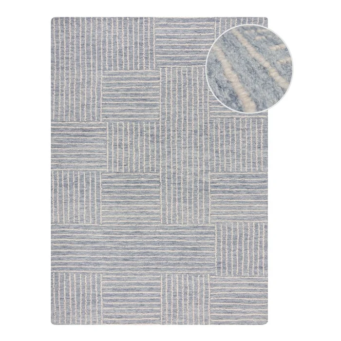 Světle modrý ručně tkaný vlněný koberec 80x150 cm Memphis Wool