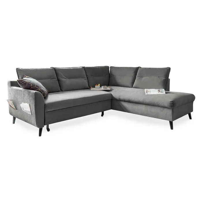 Světlě šedá sametová rozkládací rohová pohovka Miuform Stylish Stan L pravý roh