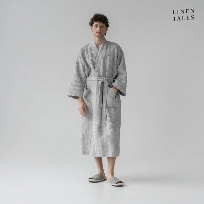 Světle šedý župan Honeycomb L/XL Linen Tales
