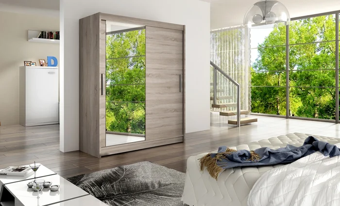TABARI VI – šatní skříň s posuvnými dveřmi a zrcadlem, barva trufla
