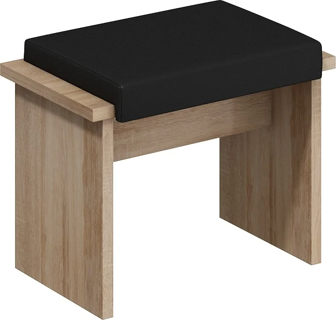 Taburet GURLAN – dub sonoma / černá ekokůže, 60 × 48 × 38 cm, 5 let záruky
