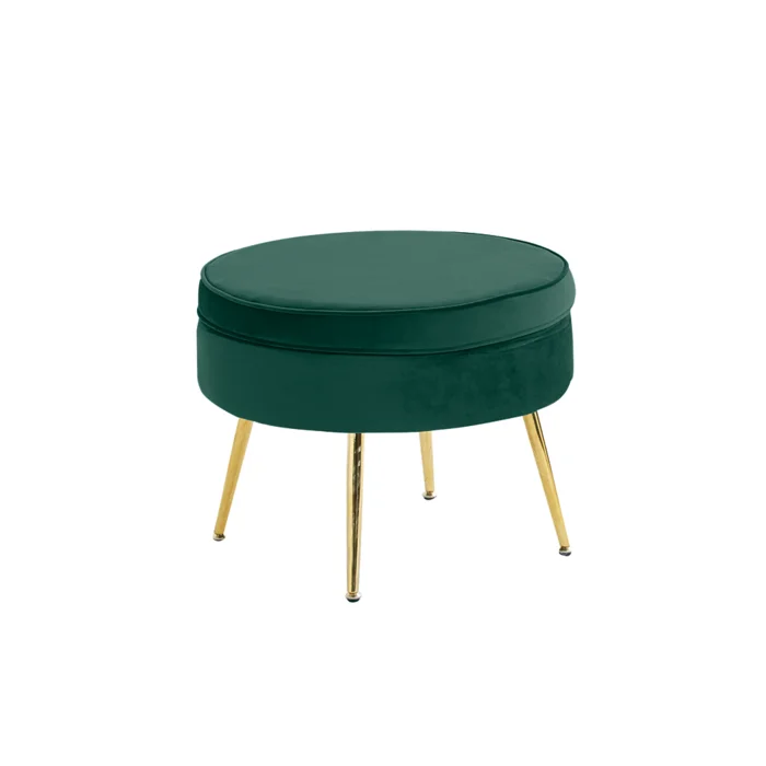 Taburet NOBLIN Typ 1 – smaragdová Velvet, zlatý chrom, Art déco