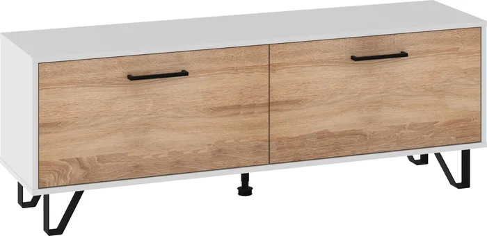 Televizní stolek PRUDHOE 140 cm – bílá/dub sonoma, 5 let záruky