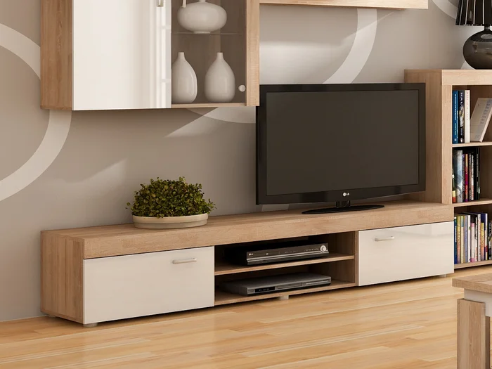 Televizní stolek SIWANI – dub sonoma/bílý lesk, 200×39×47 cm
