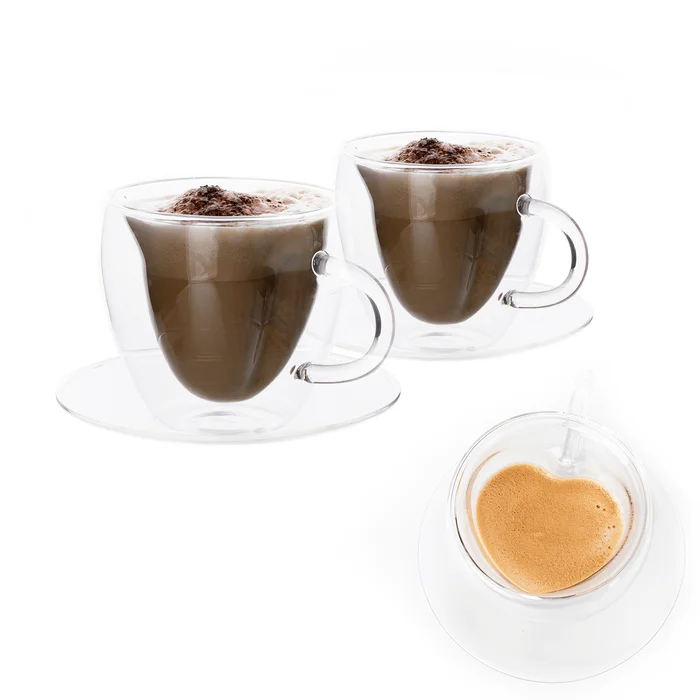 Termo pohár Heart se srdcem a podšálky, sada 2 ks, 250 ml