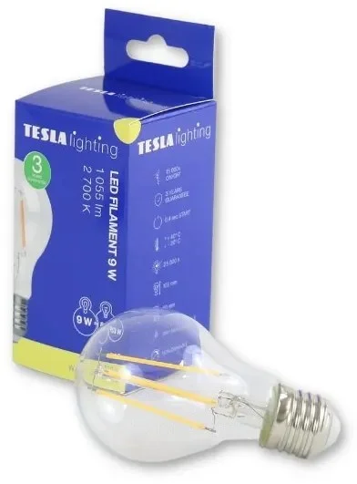 TESLA LED filamentová žárovka E27 9W teplá bílá