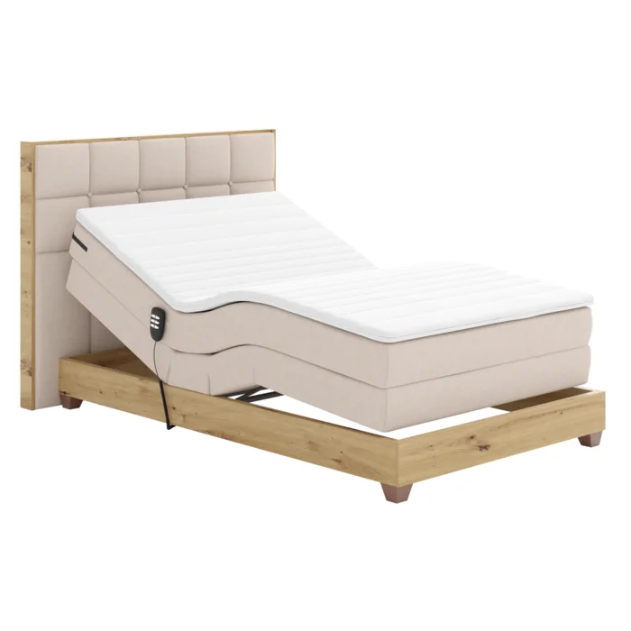 TIANA – Elektrická polohovací boxspring postel 120x200 béžová/dub artisan