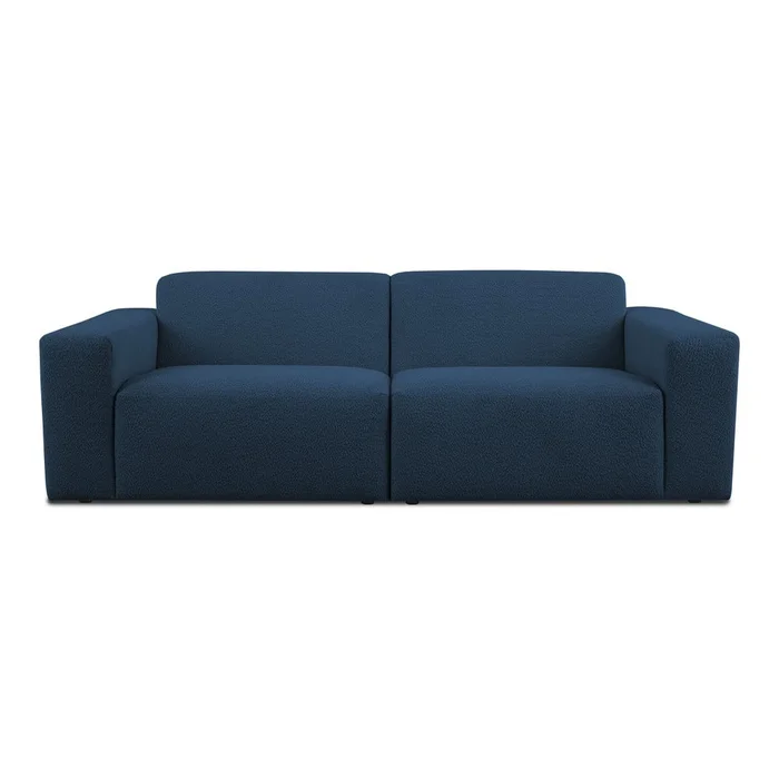 Tmavě modrá bouclé pohovka Roxy 228 cm