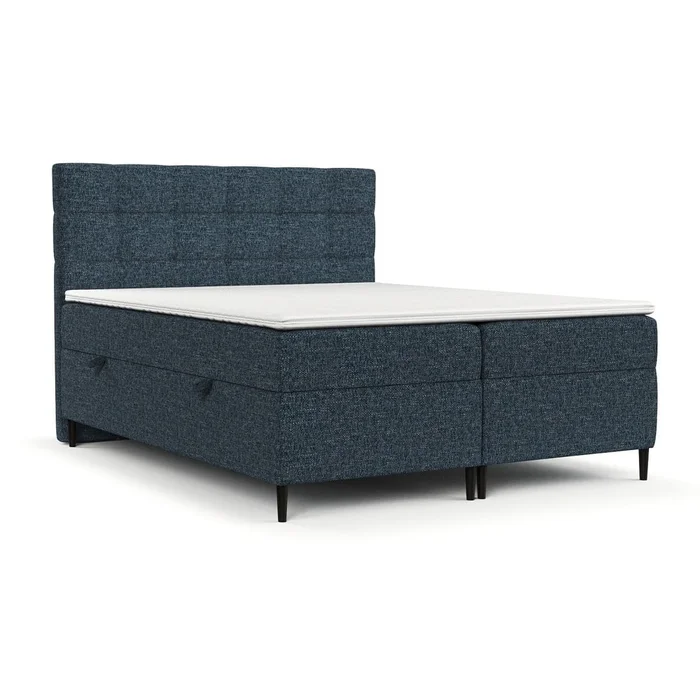 Tmavě modrá boxspring postel s úložným prostorem 200x200 cm