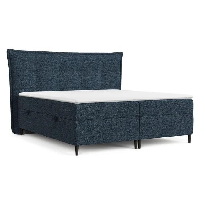 Tmavě modrá boxspring postel Sinai 200x200 cm s úložným prostorem
