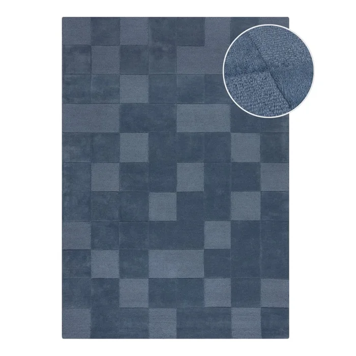Tmavě modrý tkaný vlněný koberec Checkerboard 160x230 cm