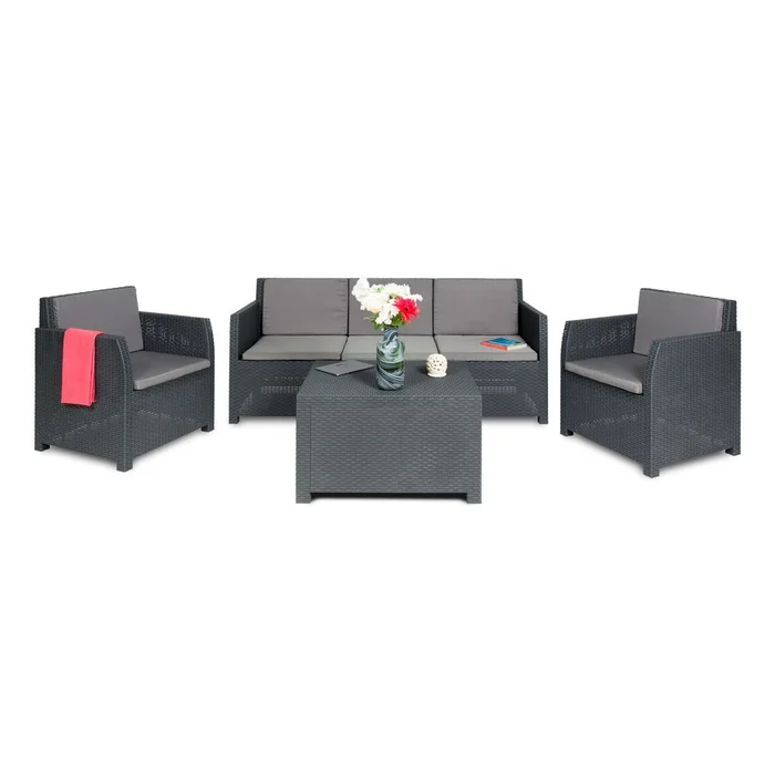 Tmavě šedý plastový lounge set pro 5 osob