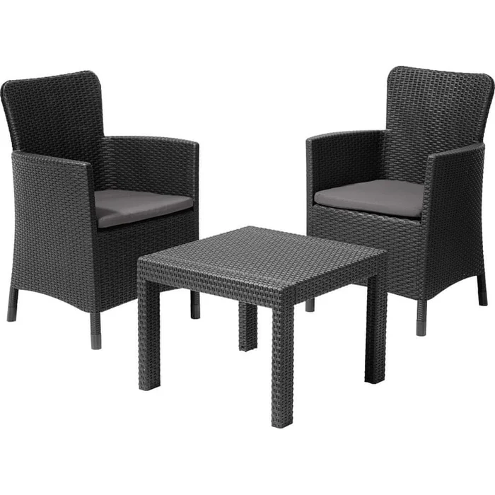 Tmavě šedý zahradní lounge set z umělého ratanu pro 2 osoby