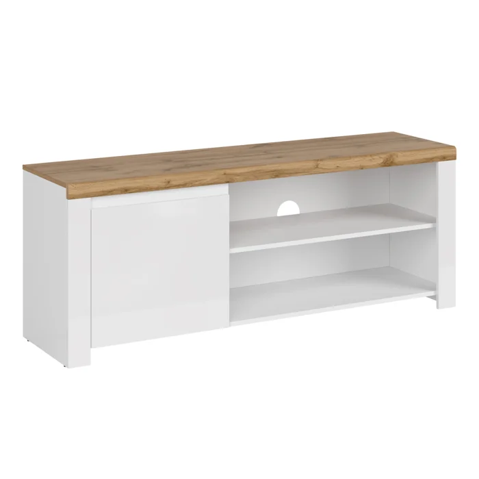 TV stolek 1D/160 cm – bílý lesk, dub Wotan, VILGO