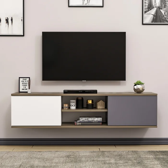 TV stolek Alazia, antracit/vlašský ořech/bílá